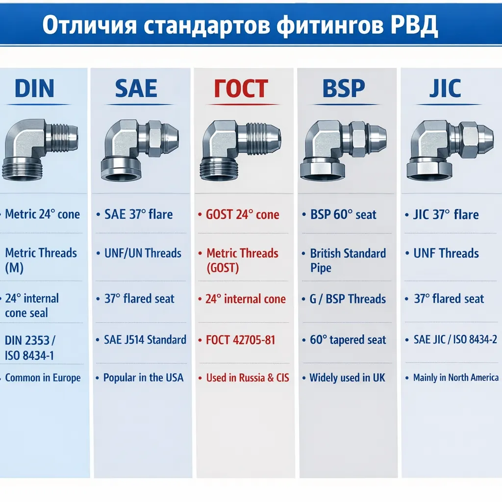 ЖРЖ фитингтері стандарттарының айырмашылықтары: ГОСТ, DIN, ANSI салыстырмалы талдау