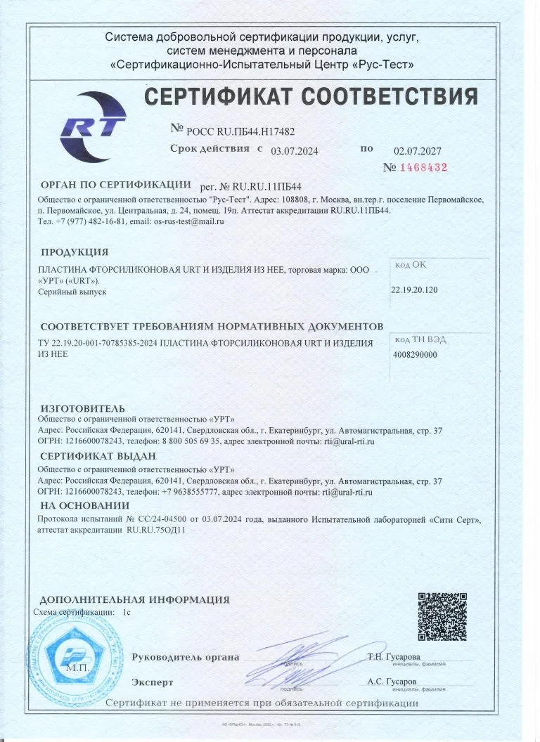 ФТОРСИЛИКОН УРТ СЕРТИФИКАТ пластина FKM